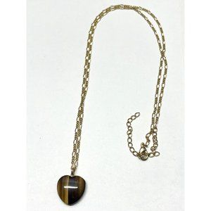 Vintage Tiger Eye Heart Charm Necklace
